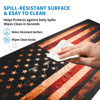 Extended American Flag Desk Mat, XXL Large Gaming Mouse Pad, Vintage Retro Style Stitched Edges Waterproof with Non-Slip Rubber Base for Computer Keyboard Laptop Work Home Office 35.4"x15.7"
