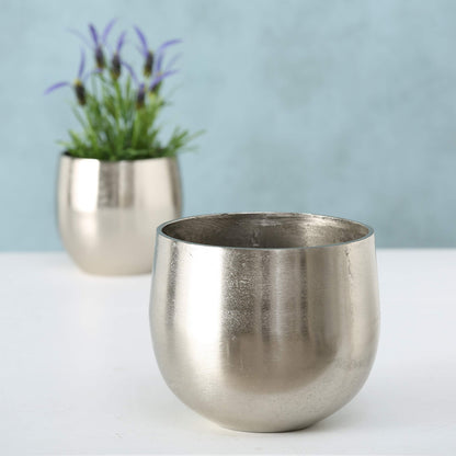 WHW Whole House Worlds Crosby Street Bucket Style Cache-Pot Planters, Set of 2, Polished Silver Aluminum, 7.5 and 5.5 Inches Diameter