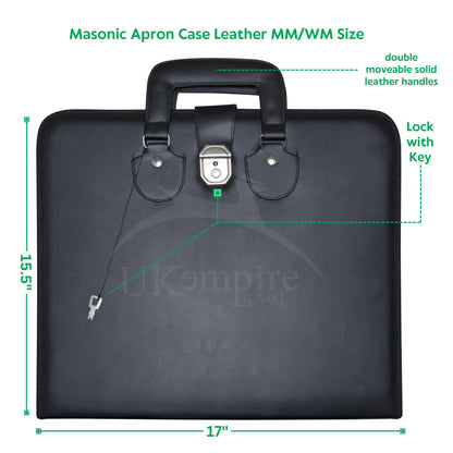 UK EMPIRE GROUP Masonic Apron Case Black Imitation Leather MM/WM Size | Art Portfolio Display Carrying Bag