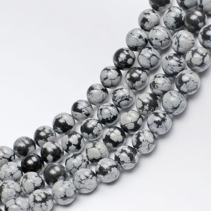 MJDCB Snowflake Obsidian Beads Round Natural Stone Beads for Jewelry Making DIY Bracelet (8mm)