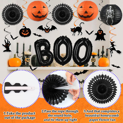 110Pcs Halloween Party Decorations, Horror Halloween Party Supplies Include Banner, Boo Balloons Hanging Swirls Photo Props Spider Wed Candy Gift Bags for Scary ScreamDecorations Indoor