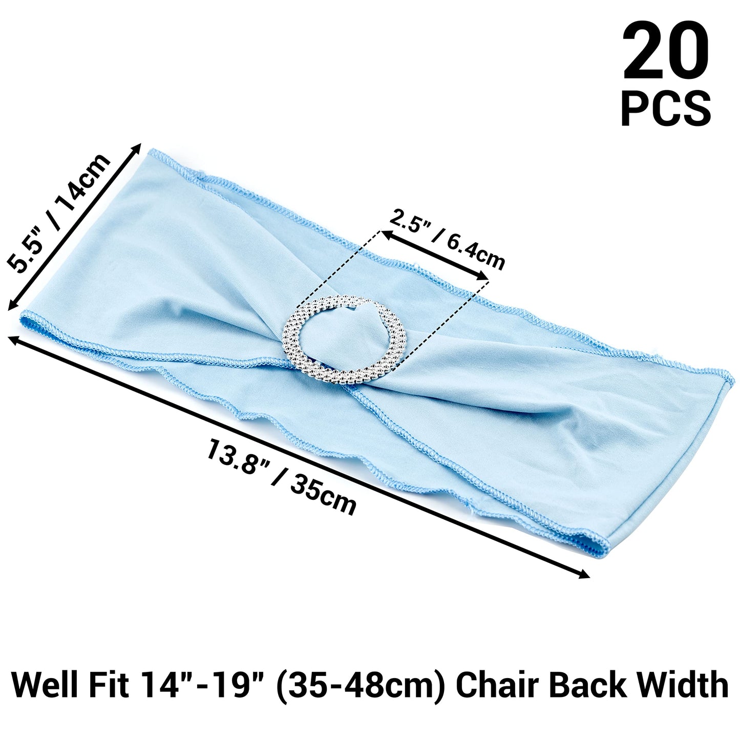 IFAMIO 20 Pcs Light Blue Chair Sashes with Buckles Bridal Stretch Spandex Chair Bands Elastic Bows Ties with Buckle for Wedding Party Birthday Graduation Banquet Event Decoration (Sky Blue)