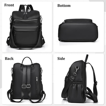 Dora & Liz Womens Backpack Purse Leather Backpack Purse for Women Travel Fashion Backpack Designer Ladies Shoulder Bags (Black Leather)