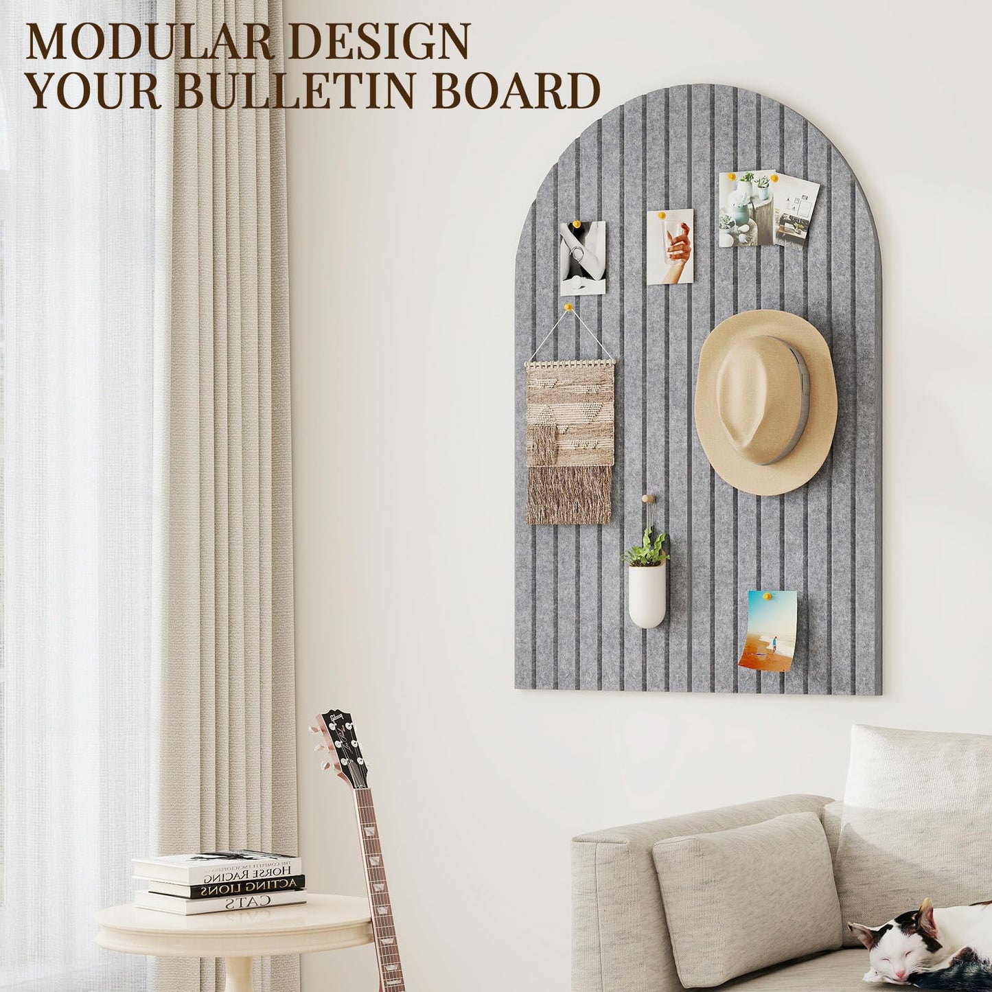 JBER Large Arched Felt Bulletin Board 36" x 24" - 6 Pack Felt Wall Tiles, Cork Board Alternative to Use in Office & Home Decor, Classroom Decor, Vision Board to Display Your Photos(Light Gray)