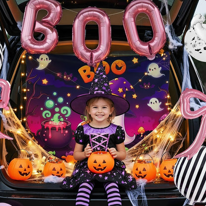 yeewaka Halloween Trunk or Treat Car Decorations Kit with BOO Letter Bow Ghost Balloons String Lights Background Cloth Cute Ghost Trunk or Treat for SUV Car Archway Garage Halloween Party Supplies