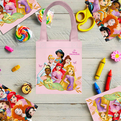 Disney Princess Party Favor Bag Set – 12 Pack of 8" Princess Party Goodie Bags for Kids Bulk Reusable Mini Totes | Disney Birthday Party Supplies