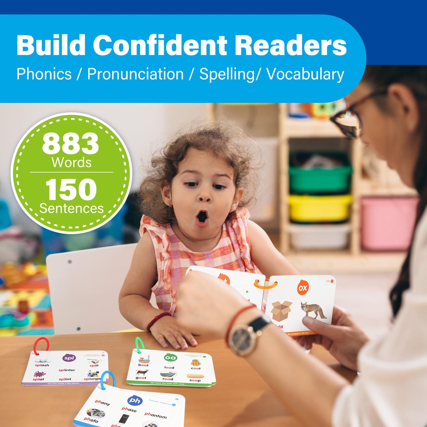 Phonics Flash Cards, 76 Cards 24 Principles, Learn to Read Phonics Games, CVC Digraphs Blends Long Vowel Sounds, Classroom Homeschool Educational Toys for Kids Ages 4-8 Kindergarten 1st 2nd Grade