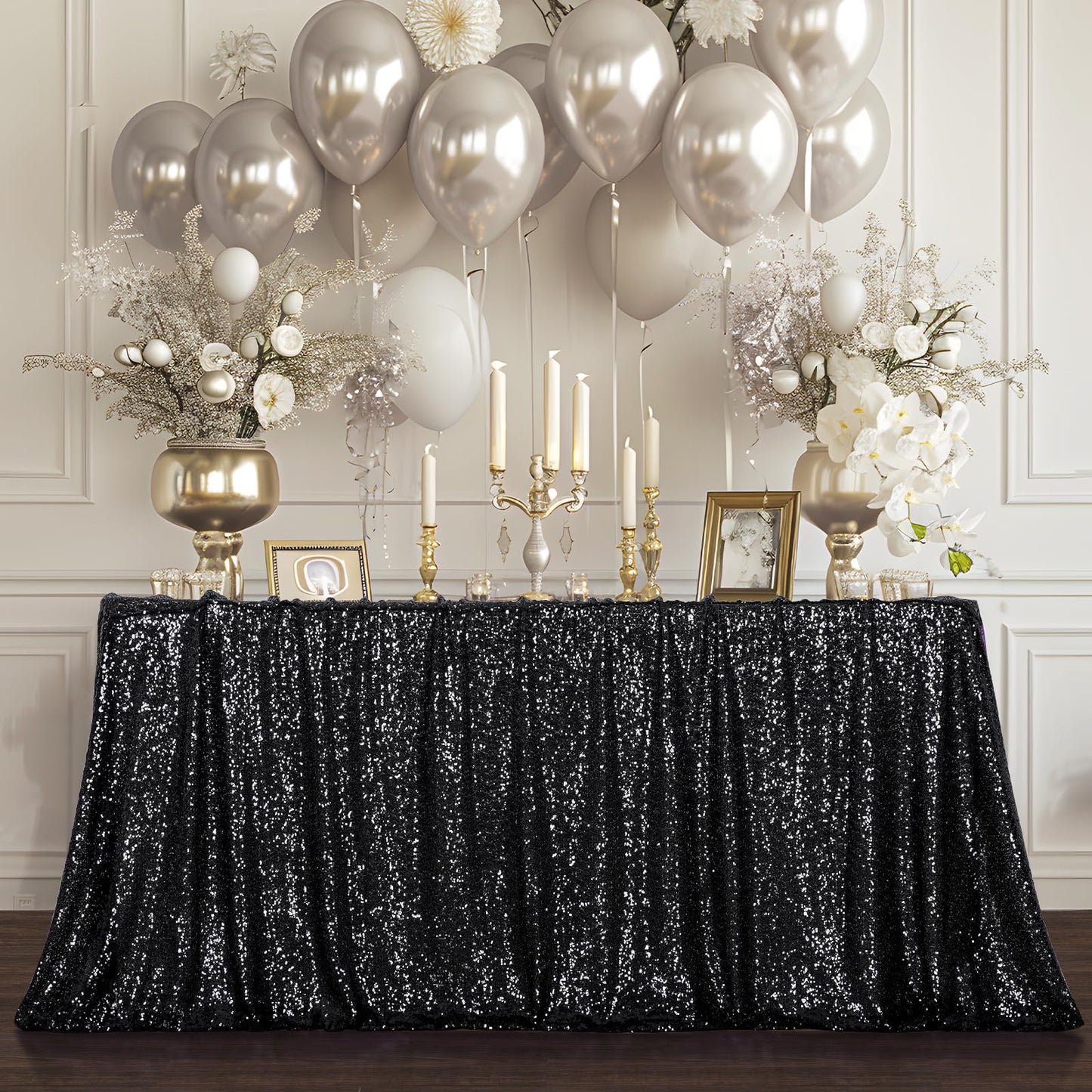 Poise3EHome Black Sequin Tablecloth,60×102 Inch Rectangle Sparkly Fabric Table Cloth for Halloween Birthday Wedding Party Holiday Decoration