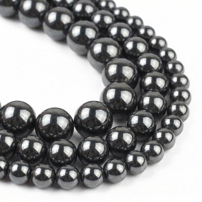 Yochus 60pcs Black Hematite Beads，6mm Healing Power Natural Stone Round Loose Beads for Jewelry Making Earring Necklace DIY Crafts