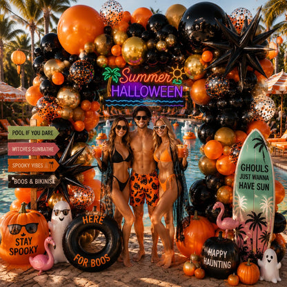 FYUVH Black Orange Arch Kit Garland with Gold Brown Balloons Star Balloon
