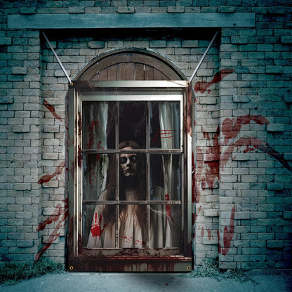 Newwiee 2 Pcs Scary Halloween Curtain Window Silhouette Cover Decoration Theme Poster for Indoor Outdoor Party Wall Door(Blood Ghost)