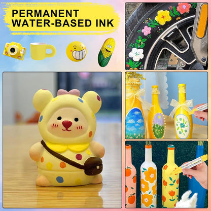 Paint Markers Paint Pens - 2 Pack Dual Tip Acrylic Permanent Marker (0.7mm & 3mm), Non-Toxic, Water-Based for Art Painting, Stone, Ceramic, Glass, Wood, Fabric, Metal, DIY Crafts (Yellow)