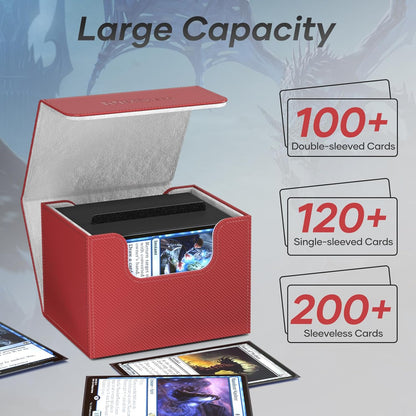 Mlikero Card Deck Box, Commander Deck Box Holds 100+ Double-Sleeved Cards with Divider, Leather Magnetic Closure Card Box Fit for MTG, TCG (Red)