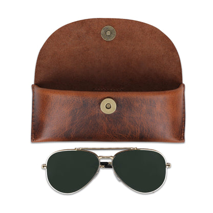 TheAntiq Leather Sunglasses Case Vintage Eyeglass Holder Handcrafted Soft Reading Glasses Pouch with Belt Loop Flexible and Slim Case for Men & Women