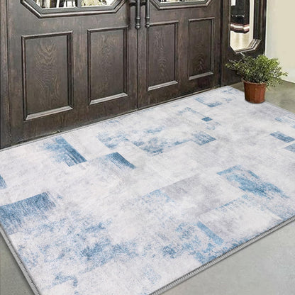 COMSLE Door Mat, Front Door Mat Indoor for Entrance Faux Wool Absorbent Non Slip Modern Throw Rug for Entryway Bedroom Muddy Paws - Pet Friendly, 47x71 Inches,Square Blue Machine Washable