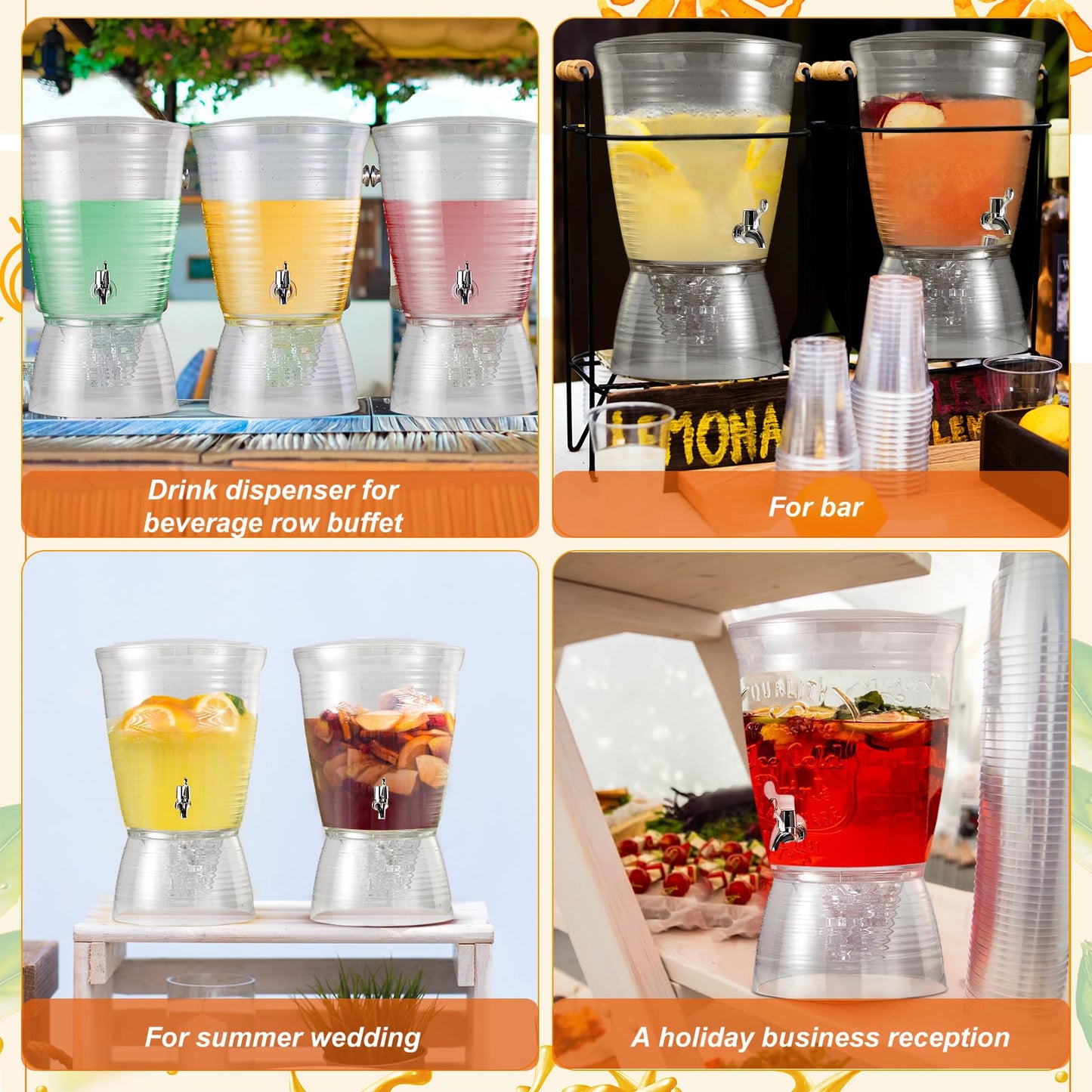 Tioncy 2 Pcs Acrylic Beverage Dispenser with Spigot 2.7 Gallon/ 10 l Clear Drink Water Dispenser Countertop with Detachable Base Iced Juice Container Unbreakable for Wedding Party