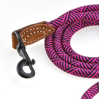 Mile High Life Rope Leash with Genuine Leather Connection, 6 FT/5 FT/4 FT, Heavy Duty Leash for Medium & Large Dogs (Hot Pink, 72 Inch)
