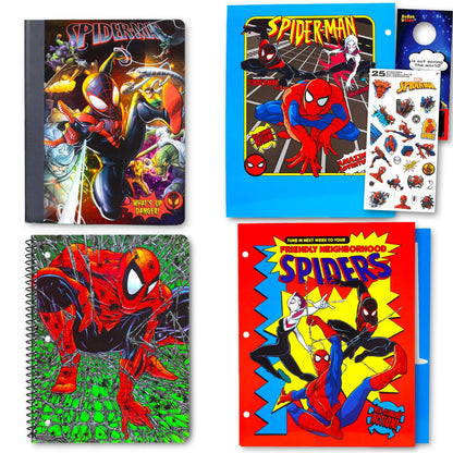 Marvel Spiderman School Supplies Set - Bundle with 2 Notebooks, 2 Portfolio Folders, Stickers, More | Spiderman School Supplies Set for Boys, Kids