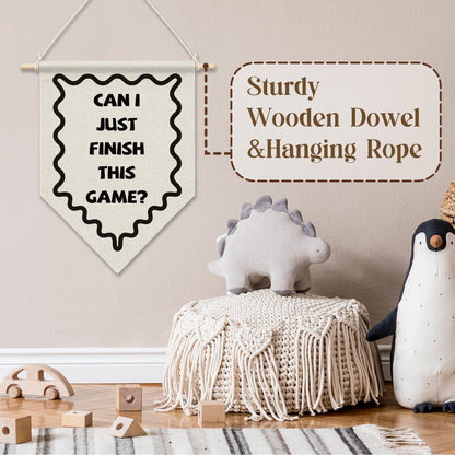 RUKUPA Video Game Room Wall Art Decor, Boys Room Hanging Pennant Flag, Can I Just Finish This Game Minimalist Gaming Wall Art Poster Hanger for Kids Teen Boys Bedroom Playroom Decor, 11x15 Inch