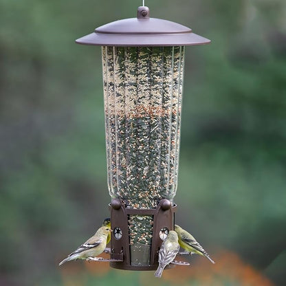Perky-Pet 334-1SR Squirrel-Be-Gone Max Large Wild Bird Feeder with Flexports, Squirrel Proof Bird Feeder with Weight-Activated Perches - 4LB Seed Capacity