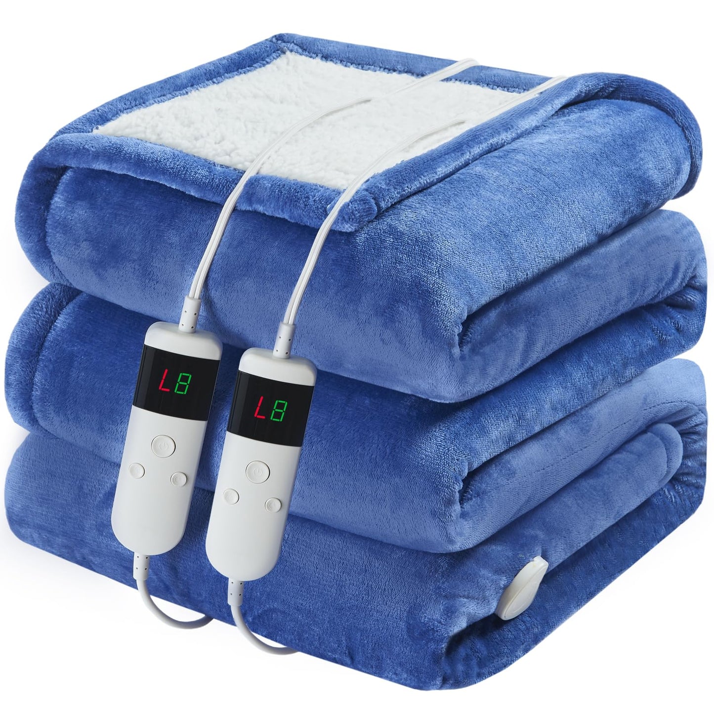 Electric Heated Blanket Queen Size 84''x90'' Soft Flannel & Sherpa Electric Blanket with 10 Heating Levels, Automatically Shut Down After 8h with Overheat Protection Machine Washable