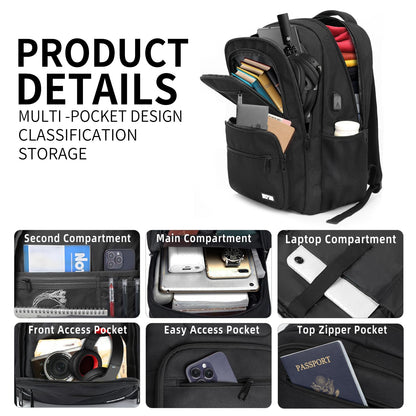 Black Backpack for Men Women, 15.6 inch Laptop Backpack for School, School Backpack for Boys Girls Teens, College Book Bag with USB Port, Water Resistant Bookbag, Business Work Travel