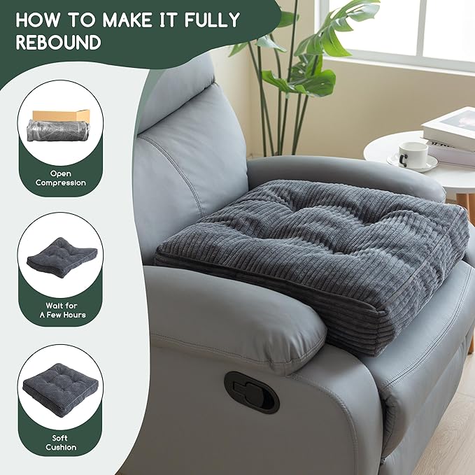 Tufted Corduroy Recliner Seat Cushion for Elderly, High Density Foam Large Square Seat Cushion for Recliner Chair, Floor Pillow, Office Chair, Car, No Pressure on Thighs, 20x20x4