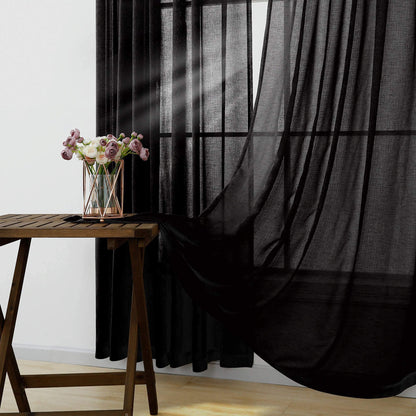 KOUFALL Sheer Black Curtains for Bedroom 2 Panels,Boho Window Curtains for Bathroom Kitchen Living Room 63 Inch Length