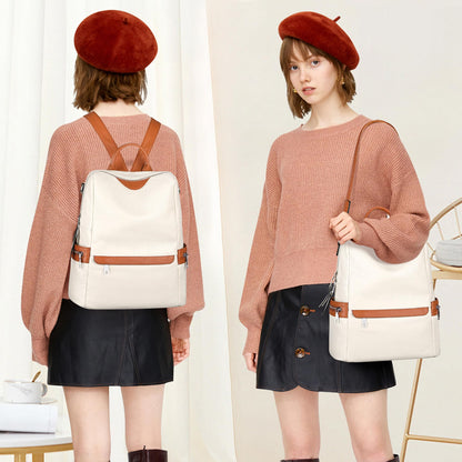 ALTOSY Leather Backpack for Women Elegant Genuine Backpack Purse Ladies Leather Shoulderbag （S80 Beige）