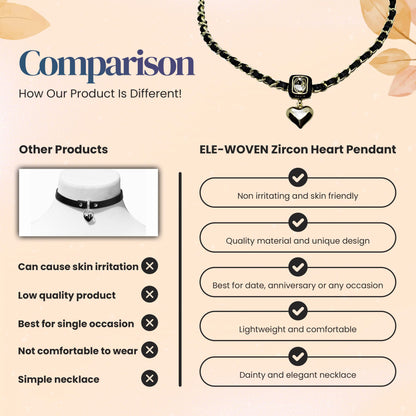 Heart Pendant Necklace with Zircon - Cubic Zirconia Vintage Jewelry Leather Women's Necklace