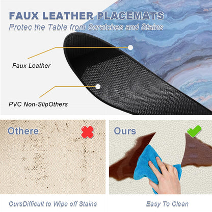 Marble Faux Leather Placemats Set of 4 - Heat Resistant Placemats for Dinner Table, Non-Slip Waterproof Oil-Proof Washable Reusable Placemat for Indoor Outdoor Kitchen Decor, 15.75In*11.81In