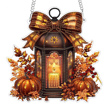 MOGTAA Fall Pumpkin Diamond Art Hanging Pendant Kits, Halloween Diamond Art Kits for Adults, 5D Special Shape Diamond Painting Candle Gem Art for Home Garden Wall Decor