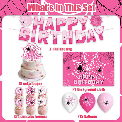 42Pack Spider Theme Party decoration pack include Banner,Cake Toppers,Balloons，Blackdrop for Spider Theme Birthdday Party Decoration