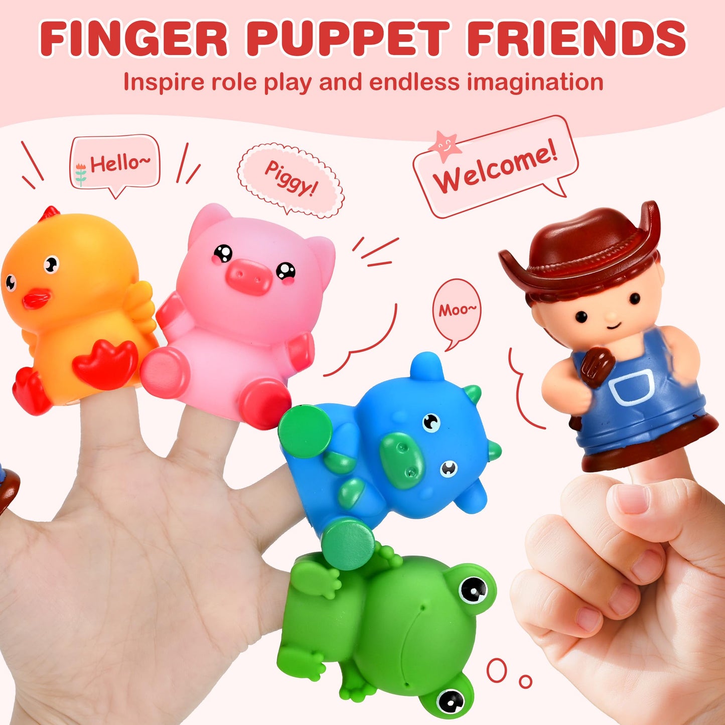 GooMags Montessori Toys for Toddlers, Farm Animal Train Set with Counting Matching Sorting Activities 9 Barns, 10 Finger Puppets, 2 Stickers-Learning Toys for Baby Boys Girls, Preschool Gift