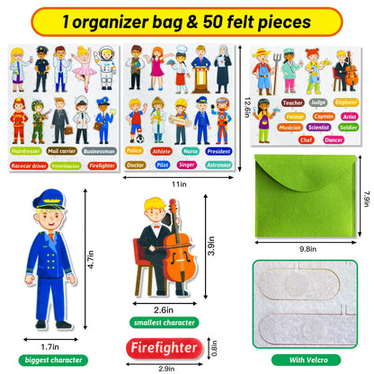 PENGFULL Felt Career Image Dress-Up Learning Pieces,50 Felt Flannel Board Pieces,Career Community Helpers Learning for Toddlers,for Kindergarten,Preschool,Toddlers