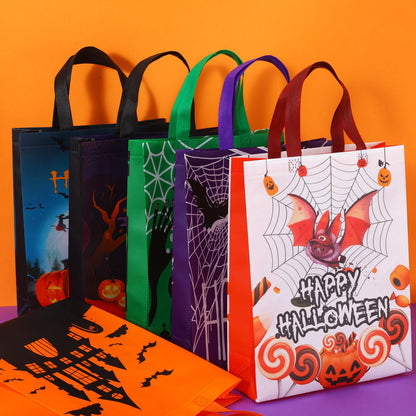 Sanwuta 24 Pcs Halloween Tote Gift Bags 14.9 x 11.8 Large Trick or Treat Reusable Non Woven Candy Treat Goodies Bags for Halloween Party Supplies