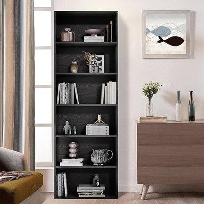 GRUSIGN 71" Tall 6-Tier Bookshelf, Large Open Display Bookcase with Ample Storage, Floor Standing Book Shelf for Living Room, Home Office, Bed Room, Black