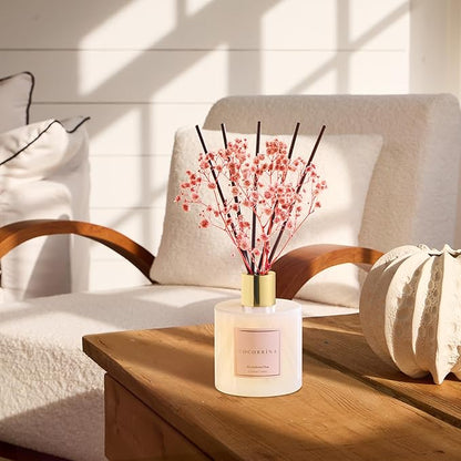 Cocorrína Premium Reed Diffuser Set with Preserved Baby's Breath & Cotton Stick Sandalwood Rose | 6.7oz Scent Fragrance Oil Diffuser for Bedroom Bathroom Home Décor