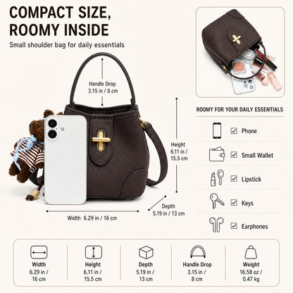 COC.EFRENAR Women's Mini Top Handle Bag, Vegan Leather Crossbody Shoulder Purse with Cute Bear Charm & Scarf, Small Bucket Handbag with Adjustable Strap