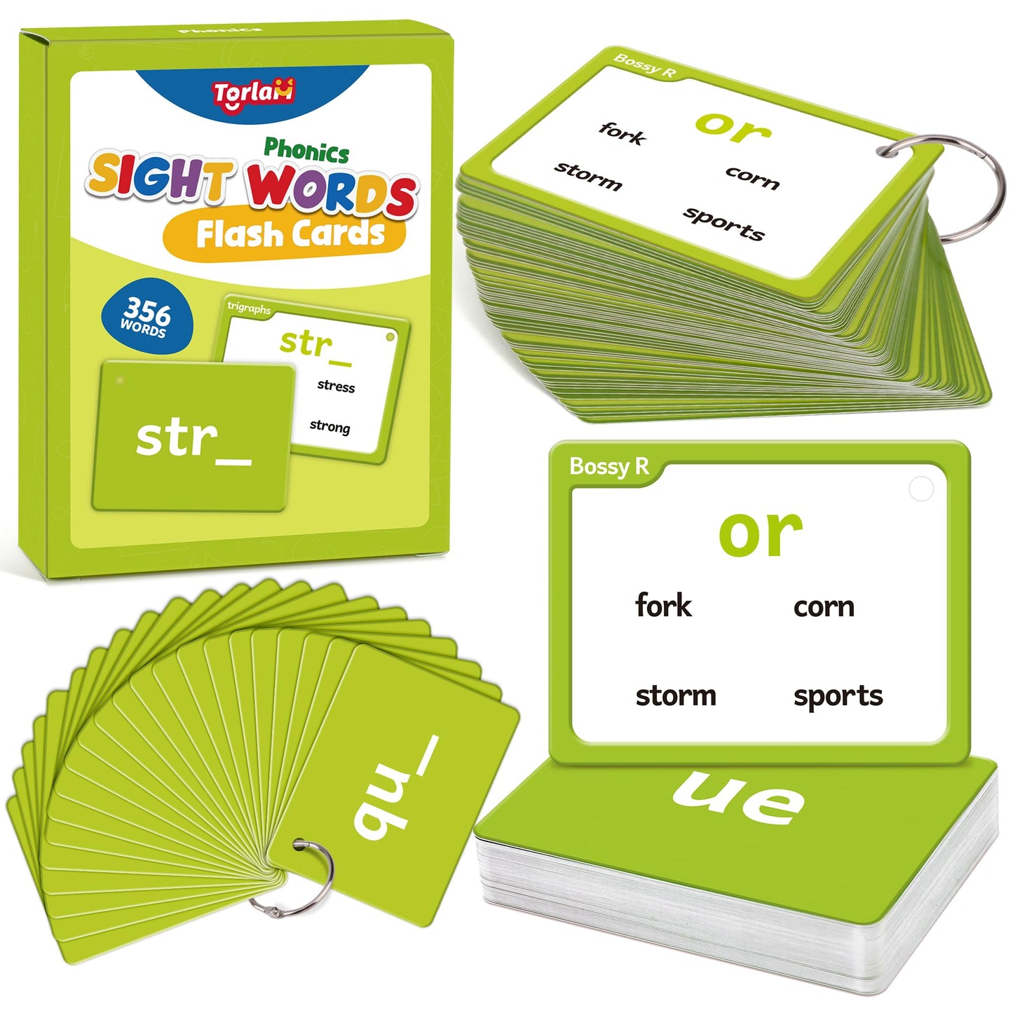 Torlam Sight Words Flash Cards for Kids Phonics Learning,Learn to Read Digraphs CVC Blends Long Vowel Sounds Spelling Reading Phonics Games, Site Words for Classroom Homeschool
