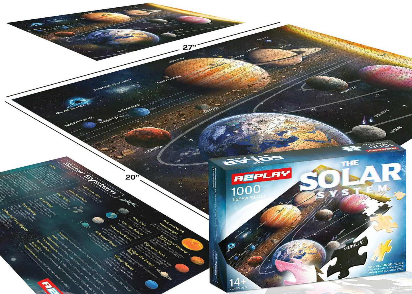 A2PLAY Solar System Space Puzzle for Adults, 1000 Piece Jigsaw Puzzle & Bonus Space Fact Poster, Premium Materials, 27.5 x 19.7 in