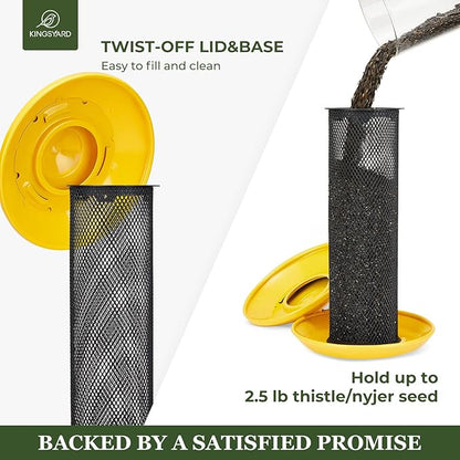 Kingsyard 2 Pack Finch Feeders for Outdoors Hanging, Metal Mesh Tube Bird Feeder for Nyjer/Thistle Seed, 2.5 lbs Large Capacity (Yellow)