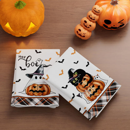 XCHI Halloween Boo Spooky Ghost Cat Kitchen Towels Dish Towels 18x26 Inch Home Kitchen Decorations Hand Towels Set of 2 Drying Dishcloth