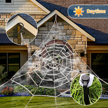 Spider Webs Halloween Decorations Outdoor, 260 Purple and Orange with 8 Modes Waterproof, Spider Web Decoration Outdoor Halloween Decor