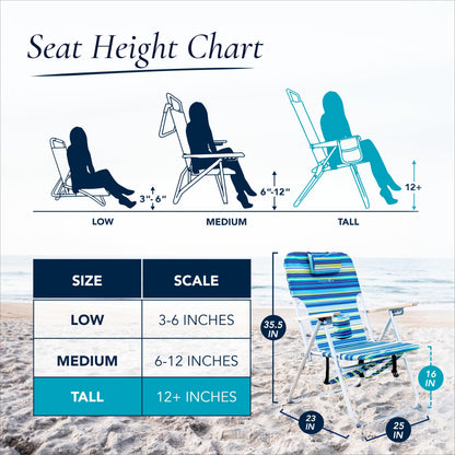 Caribbean Joe Folding Beach Chair, 4 Position Portable Backpack Foldable Camping Chair with Headrest, Cup Holder, and Wooden Armrests, Blue and Lime Stripe