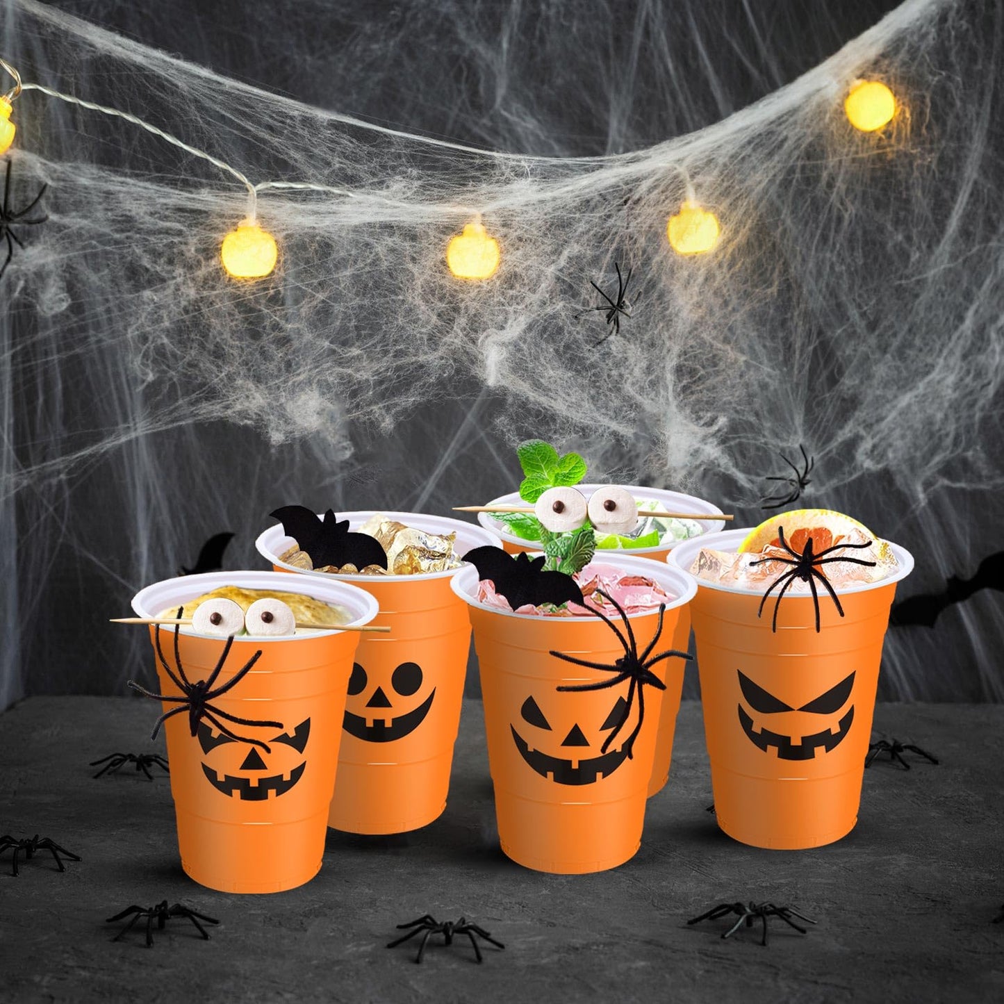 Potchen Halloween Party Disposable Cups Plastic 16oz Ghost Skeleton Drinking Cups Pumpkin Blood Halloween Decoration for Cold Beverage Birthday Horror Theme Goth Party Favors(30 Pcs,Pumpkin)