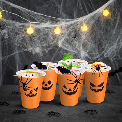 Potchen Halloween Party Disposable Cups Plastic 16oz Ghost Skeleton Drinking Cups Pumpkin Blood Halloween Decoration for Cold Beverage Birthday Horror Theme Goth Party Favors(30 Pcs,Pumpkin)