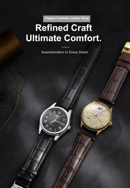 EACHE 20mm Watch Band Quick Release Leather Watch Bands for Men Black Alligator Grain Pattern Leather Watch Straps with Silver Butterfly Deployment Clasp