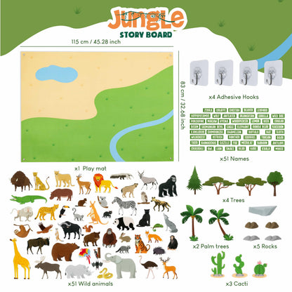 BONNYCO Felt Board for Toddlers with 116 Jungle Animals Figures. Montessori and Sensory Toys, Birthday Gifts for Kids 3-8 Years Old. Educational Games Learning Activities Christmas