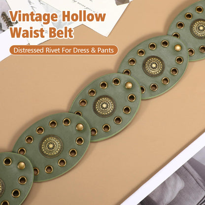 XZQTIVE Women's Boho Disc Belt Concho Western Cowgirl Cowboy Belt for Ladies Wide Vintage Leather Waist Belt for Dress